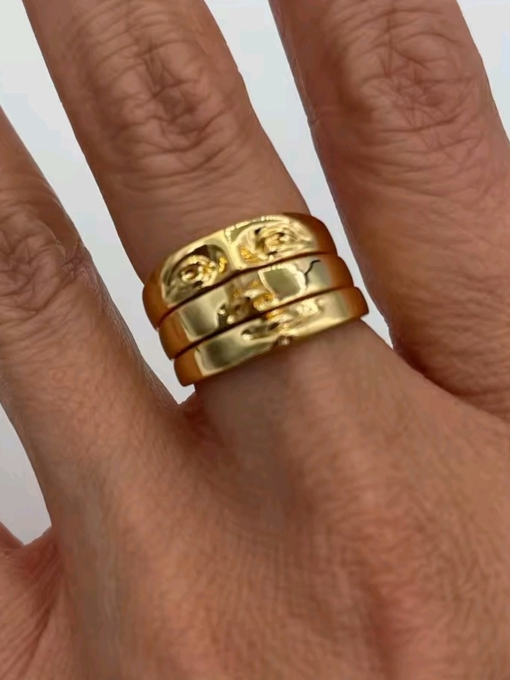 Gold-Tone Triple Band Statement Ring - Unisex Jewelry